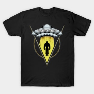 Bigfoot hitches a ride on the Sasquatch Odyssey UFO T-Shirt